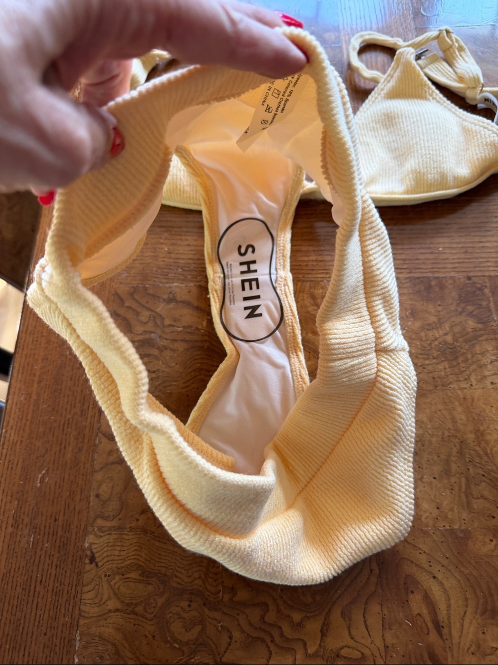 SHEIN Cream Ribbed Triangle Bikini Set - Picture 3 of 6